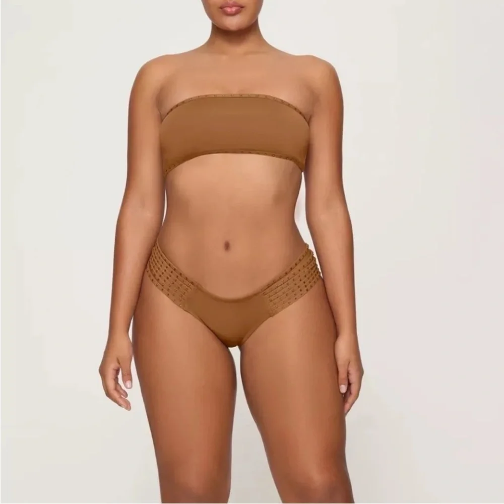 Skims Rhinestone Swim Bandeau Bikini Top Size 3X in Ochre NWT